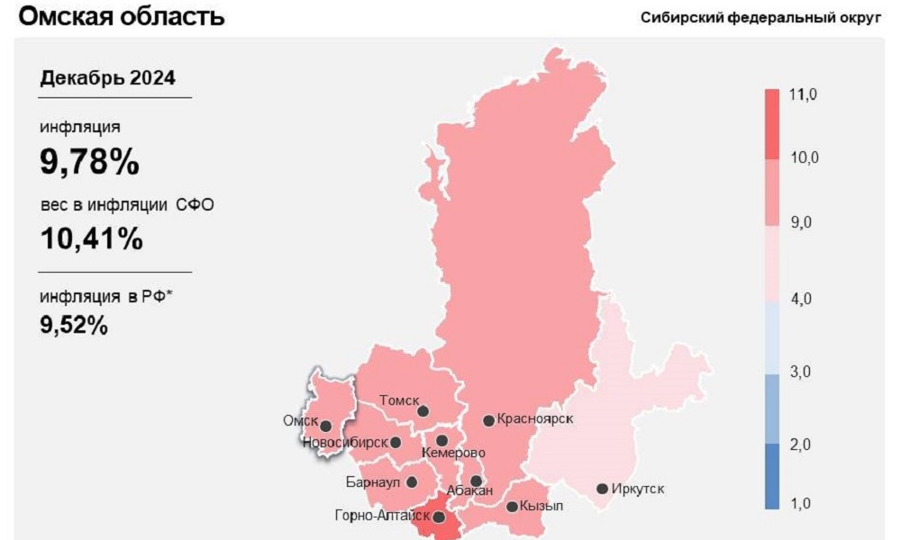 Годовая инфляция в Омской области в декабре составила 9,8%