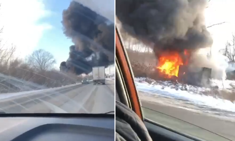 В северной промзоне Омска заметили высокий столб чёрного дыма