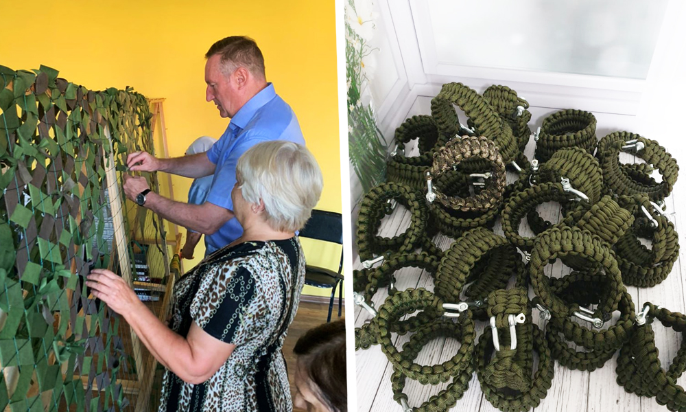 Жители Оконешниковского района плетут для бойцов СВО браслеты выживания и маскировочные сети 