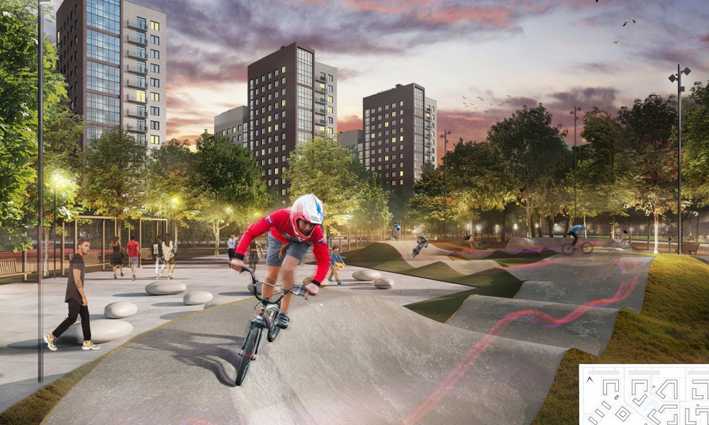 В Омске оборудовали памп-трек на территории жилого квартала «Зелёная Река» 