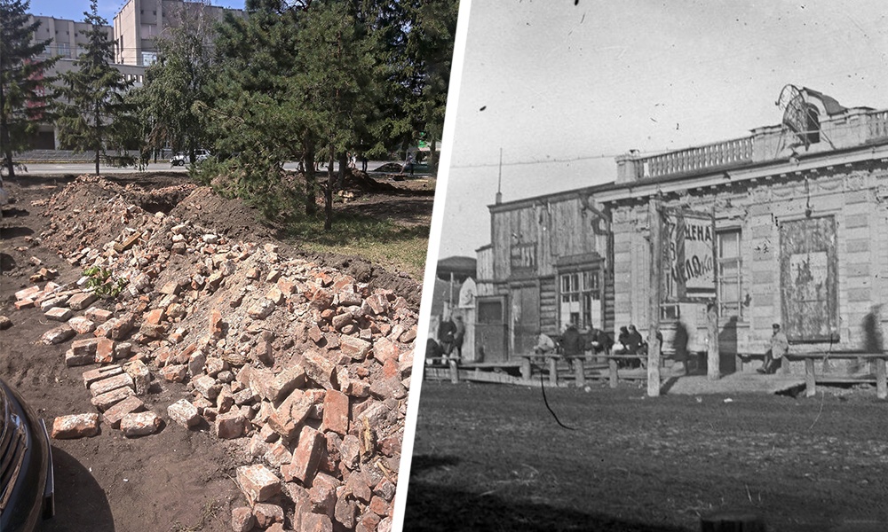 В центре Омска при благоустройстве сквера случайно обнаружили фундамент дореволюционного кинотеатра