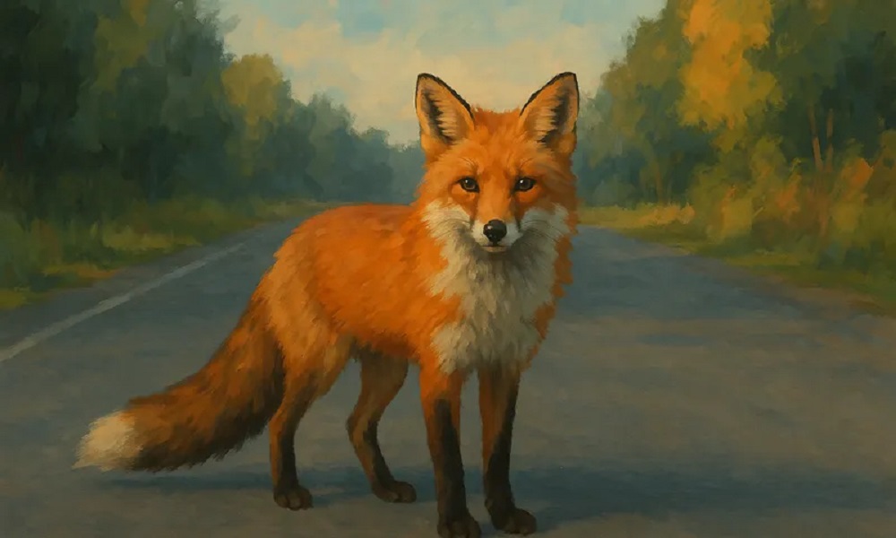 Лиса бросила вызов омскому водителю автомобиля