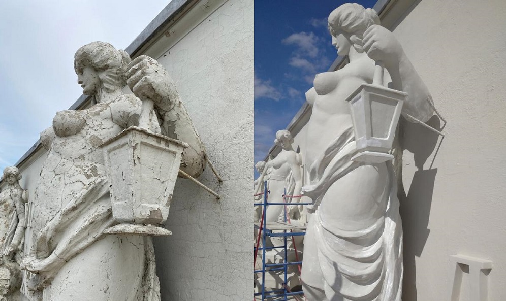 В Омске завершили реставрацию скульптур, украшающих здание университета путей сообщения