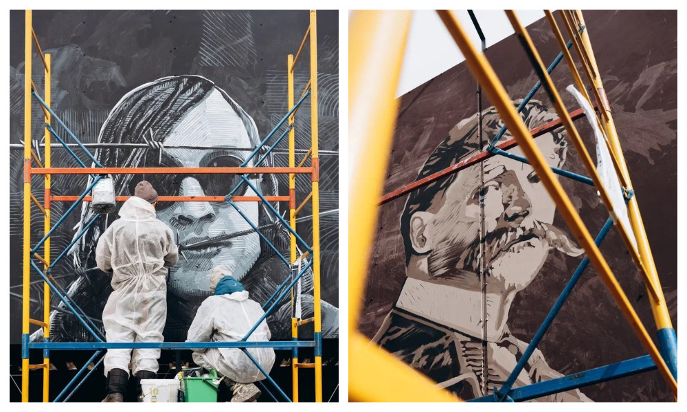 На стройплощадке на Левобережье появились портреты известных омичей