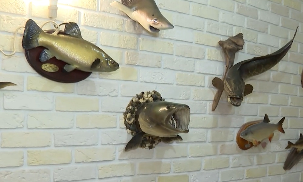 Художник изготавливает чучела рыб