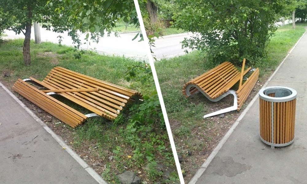 В омском микрорайоне Московка-2 вандалы сломали новые скамейки и урны