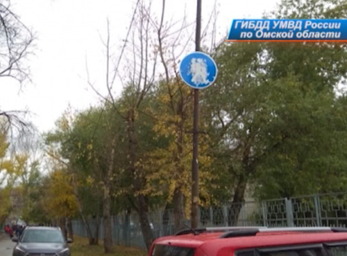 Омич портит знак "Пешеходная дорожка"